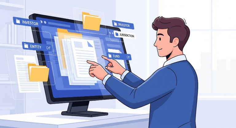 Metadata tagging makes investor records instantly searchable by fund, entity, or jurisdiction — turning hours of searching into seconds.